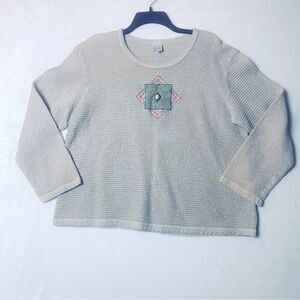Focus Casual Lifestyle Collection Waffle Knit Long Sleeve Top Size XL